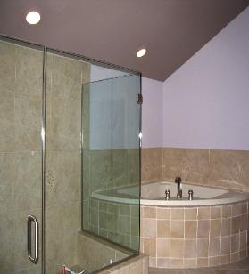 Corner bath and Separate Shower bathroom 